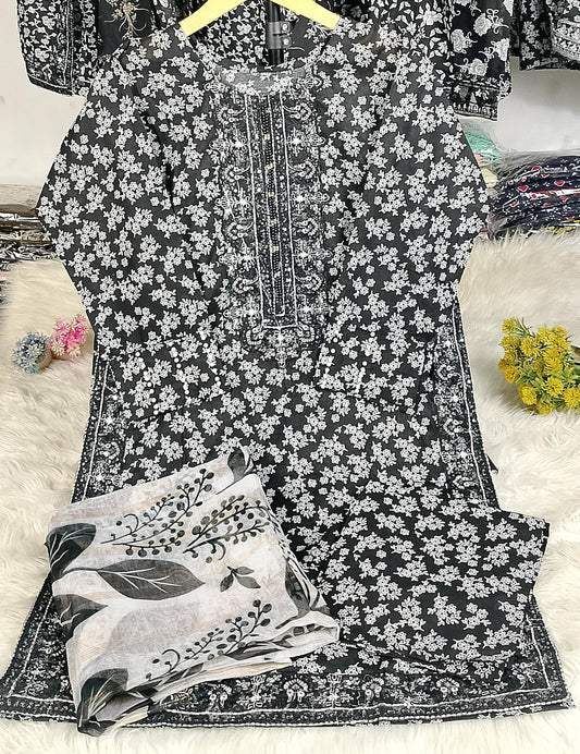 3 PIECE - EMBROIDERED / PRINTED LAWN SUIT