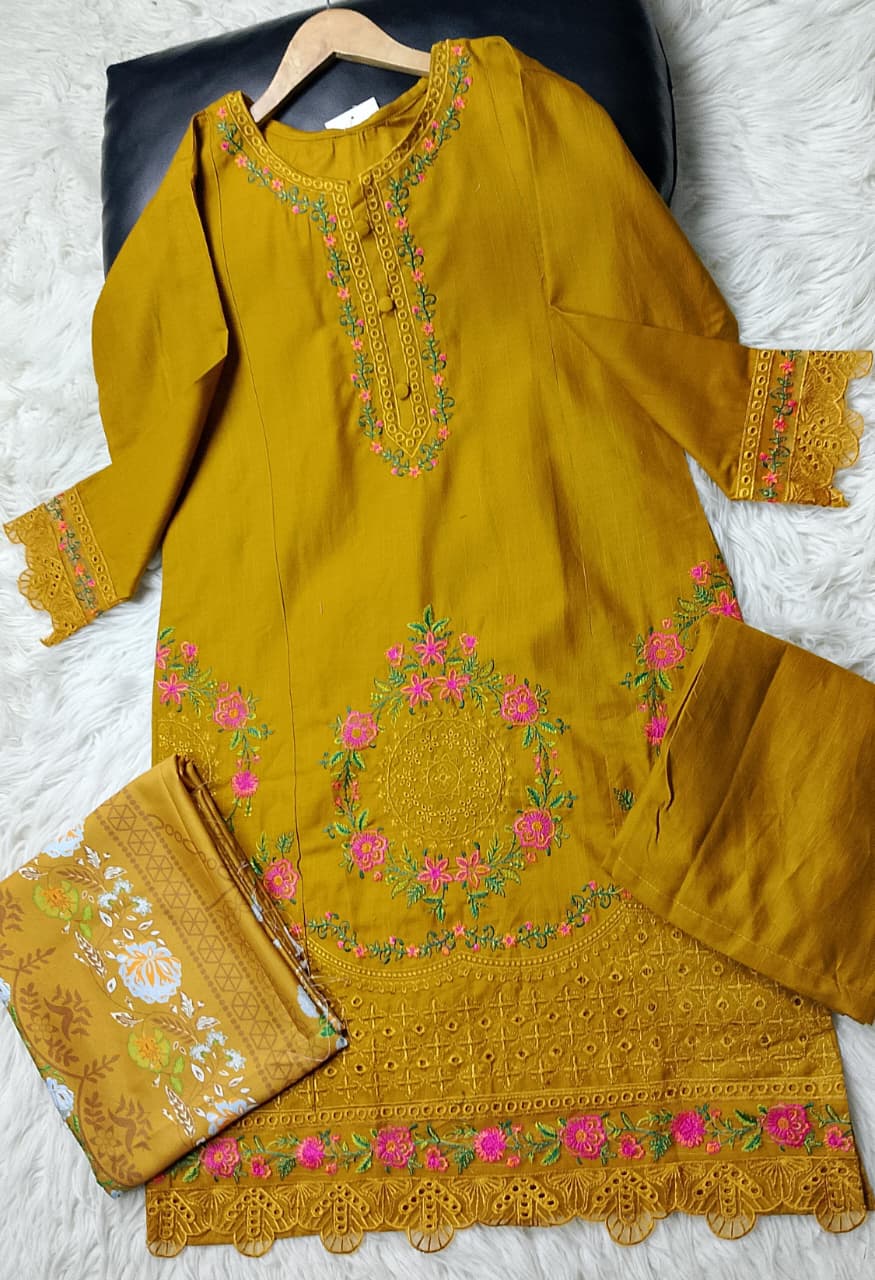 3 PIECE - EMBROIDERED KHADDAR SUIT