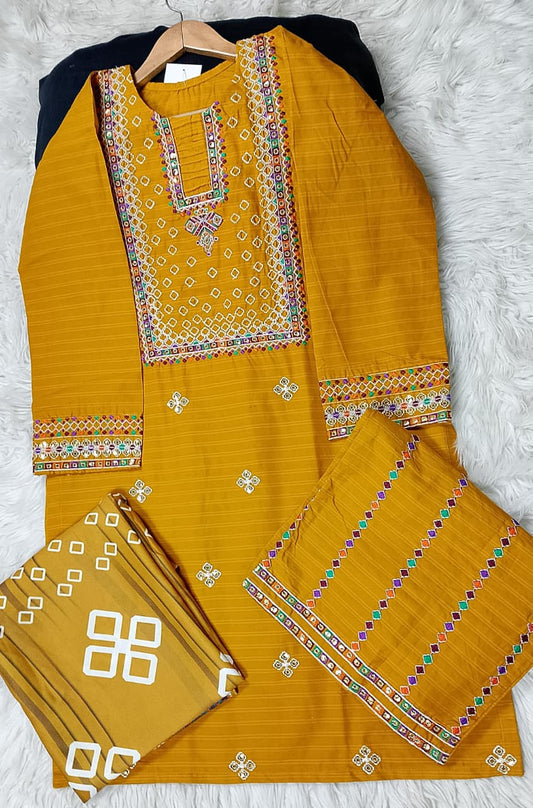 3 PIECE - EMBROIDERED WINTER COTTON SUIT