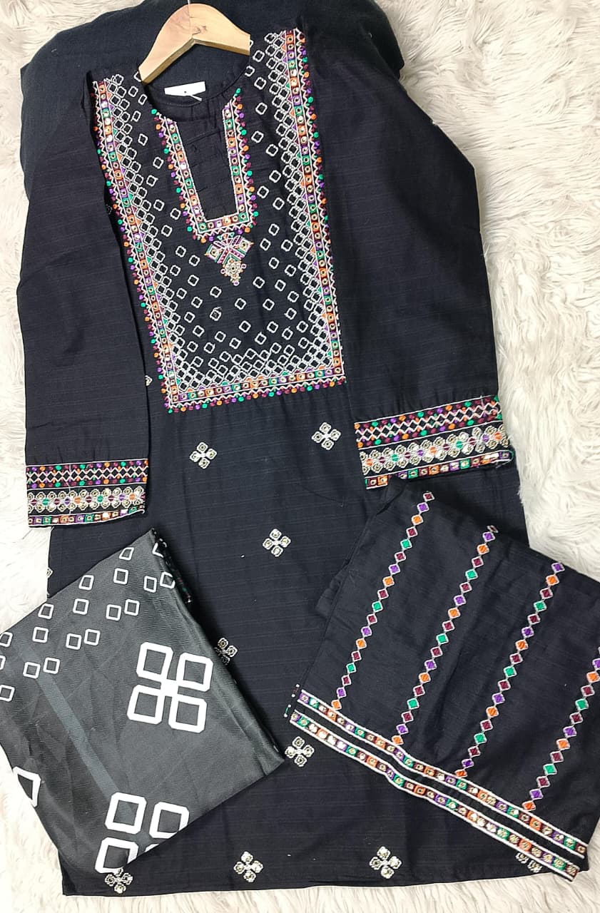 3 PIECE - EMBROIDERED WINTER COTTON SUIT