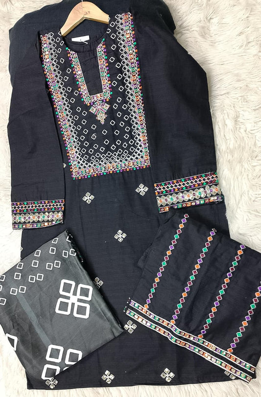 3 PIECE - EMBROIDERED WINTER COTTON SUIT