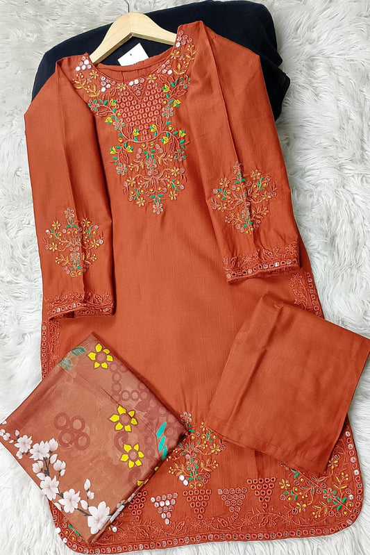 3 PIECE - EMBROIDERED KHADDAR SUIT
