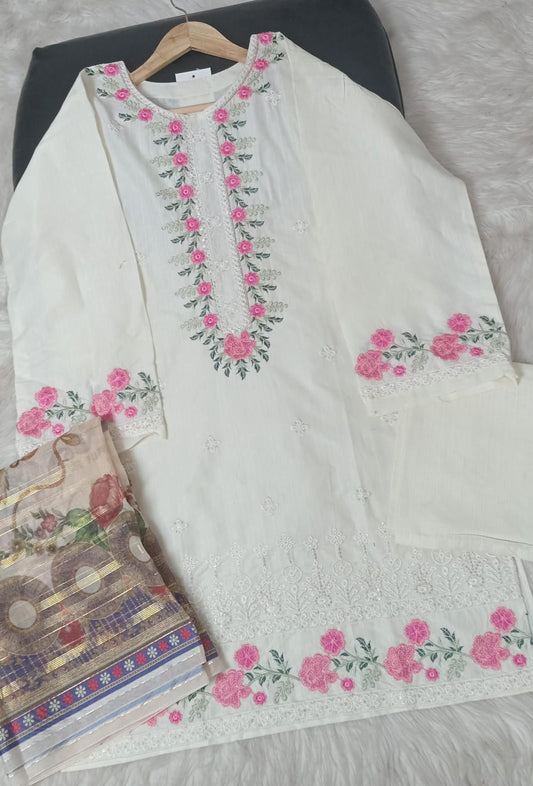 3 PIECE - EMBROIDERED DORIA COTTON SUIT