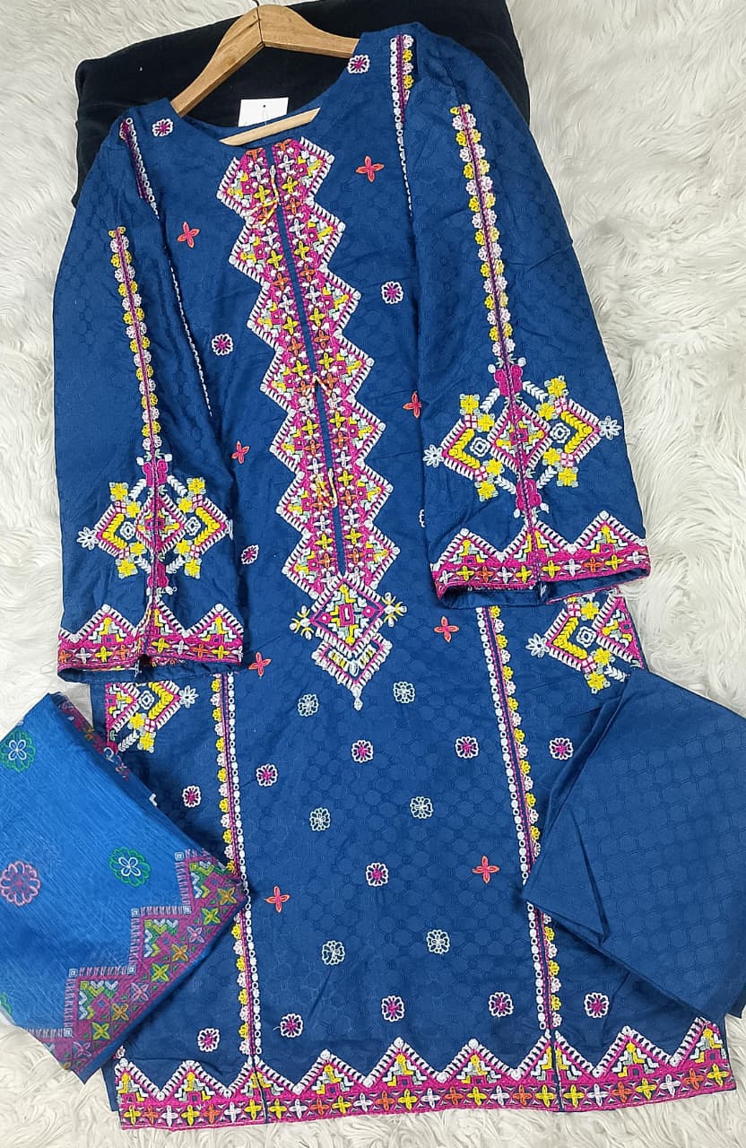 3 PIECE - EMBROIDERED DORIA COTTON SUIT