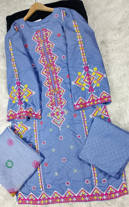 3 PIECE - EMBROIDERED DORIA COTTON SUIT