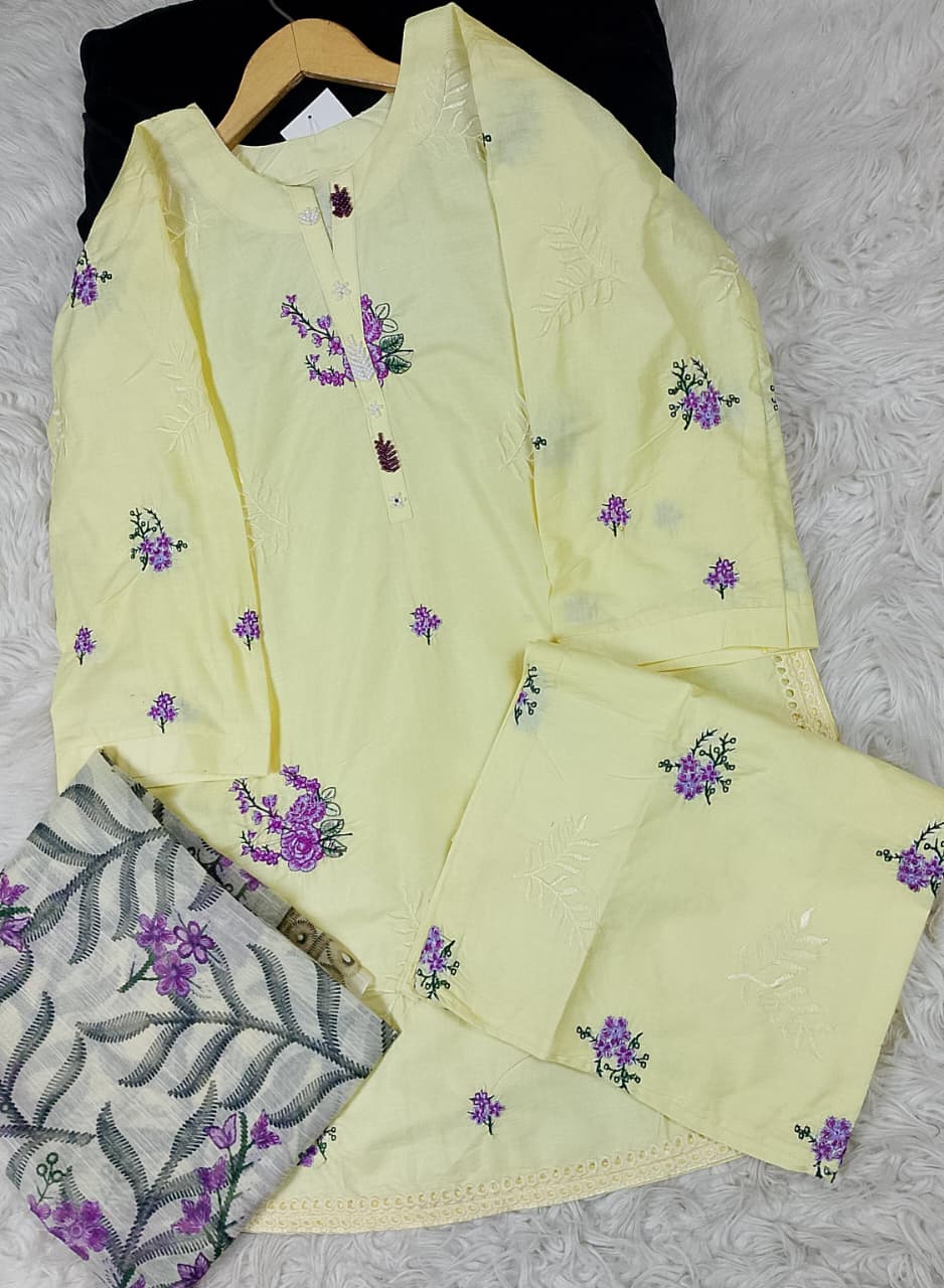 3 PIECE - EMBROIDERED DORIA COTTON SUIT