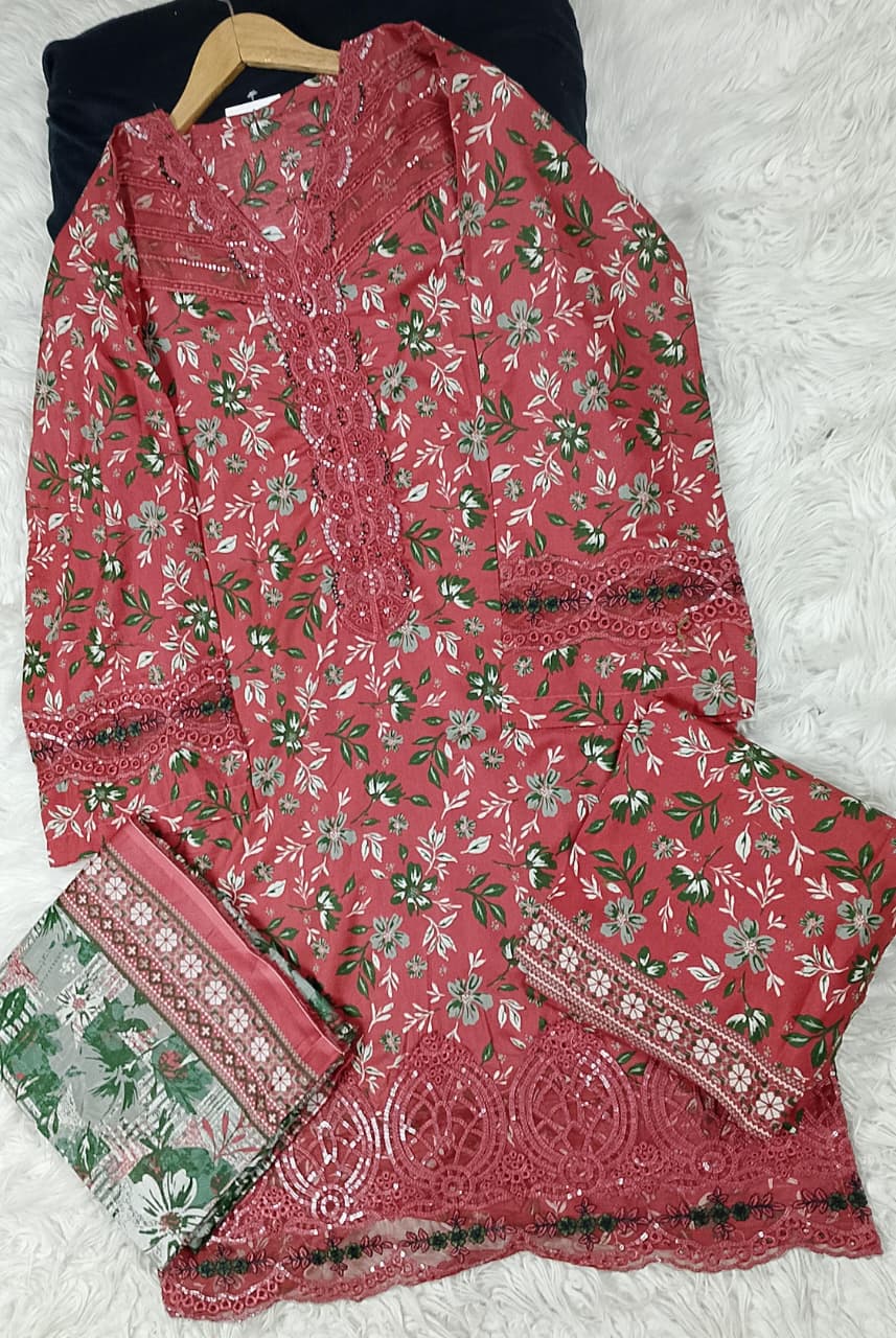 3 PIECE - EMBROIDERED DORIA COTTON SUIT