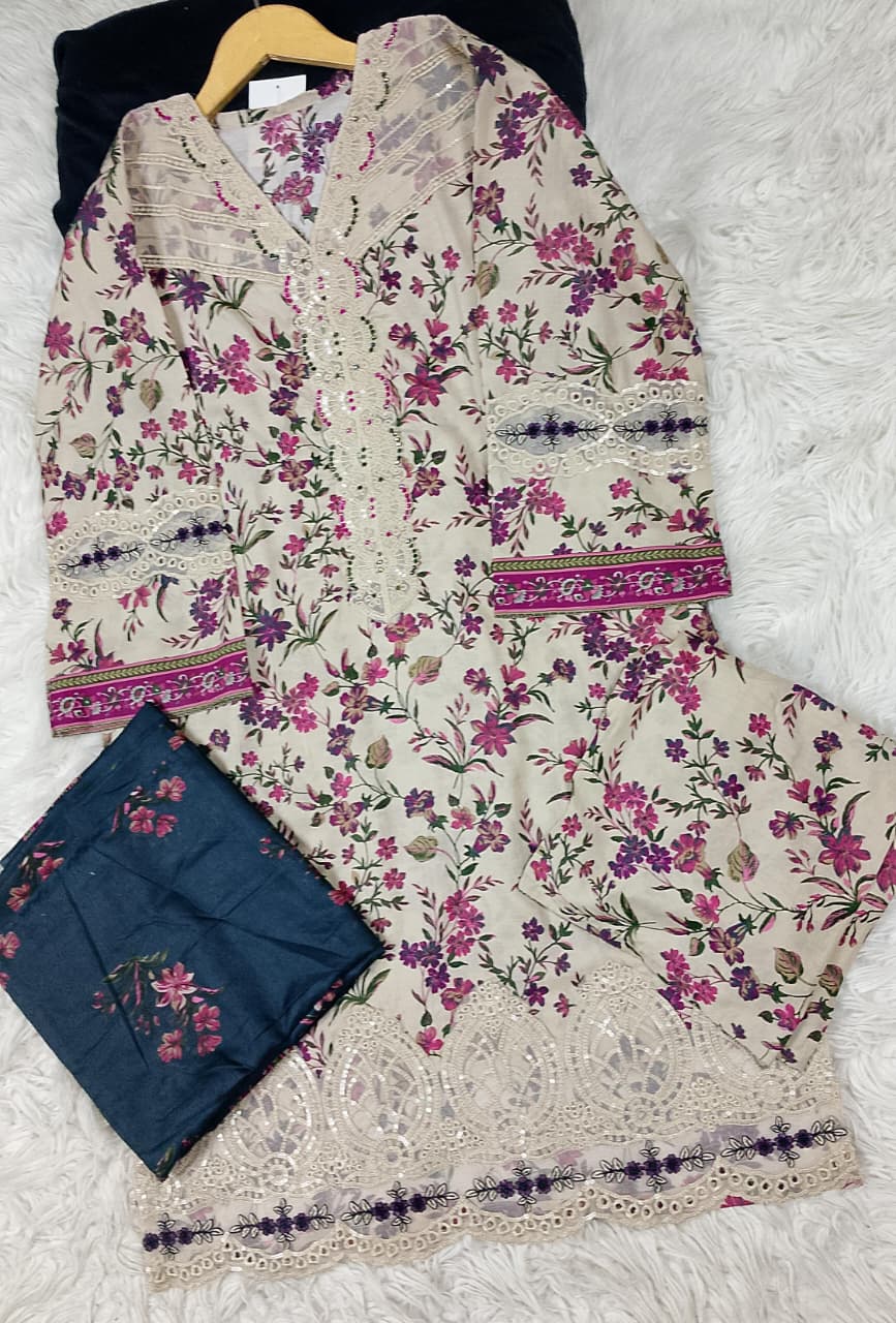 3 PIECE - EMBROIDERED DORIA COTTON SUIT