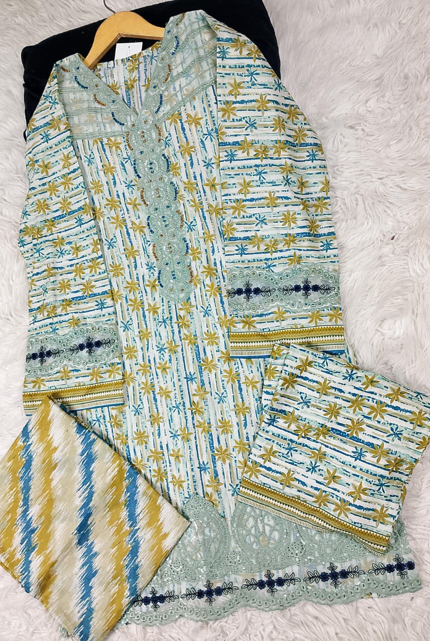 3 PIECE - EMBROIDERED DORIA COTTON SUIT