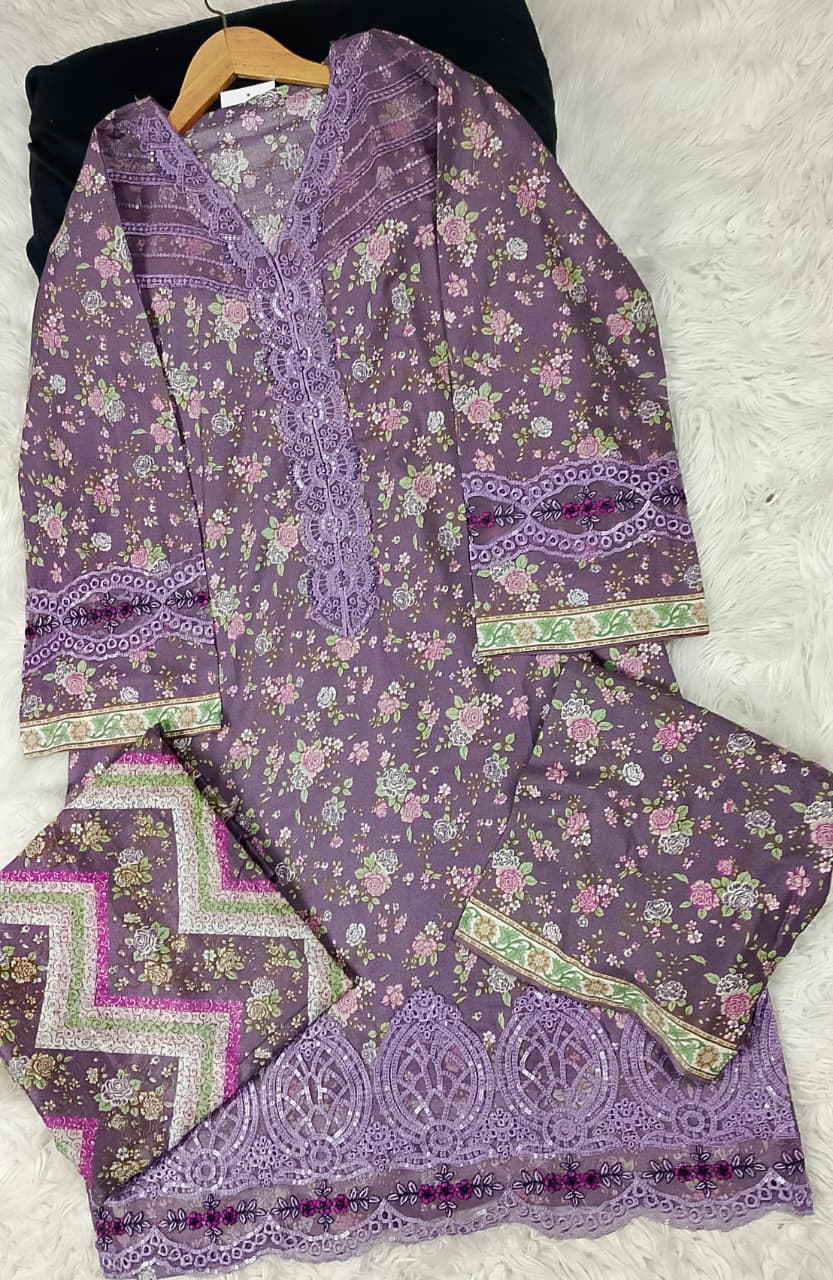 3 PIECE - EMBROIDERED DORIA COTTON SUIT