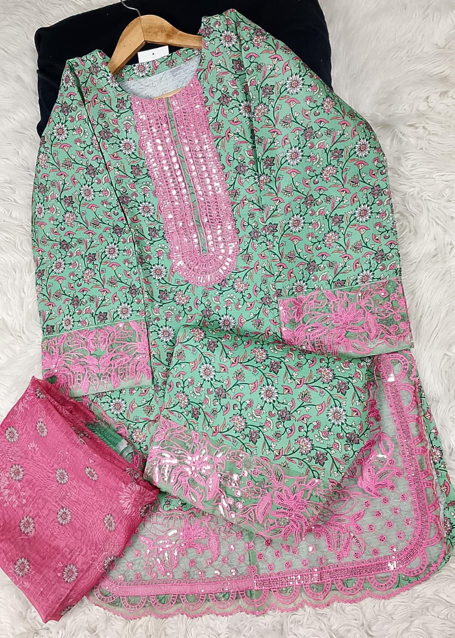 3 PIECE - EMBROIDERED DORIA COTTON SUIT