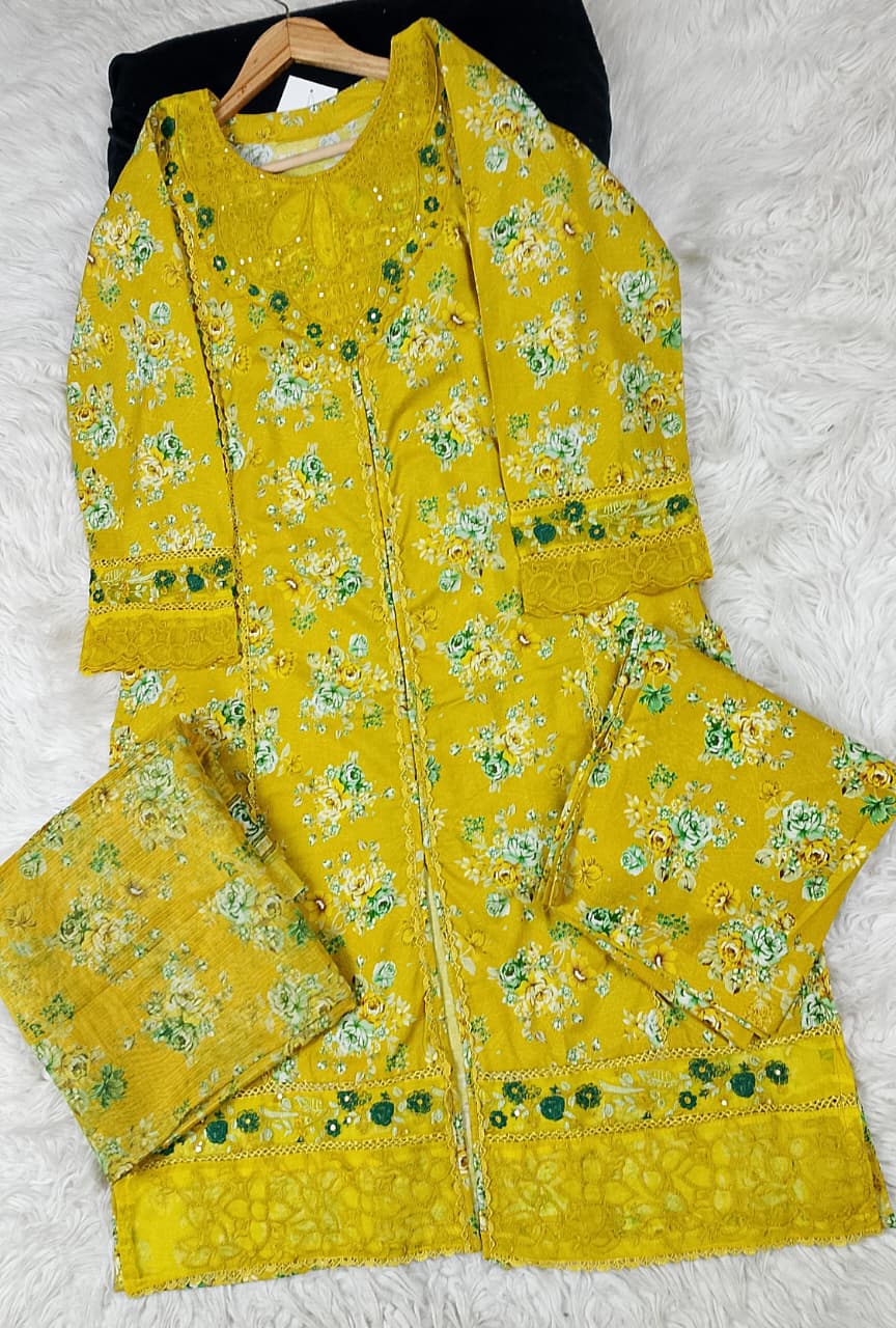 3 PIECE - EMBROIDERED DORIA COTTON SUIT