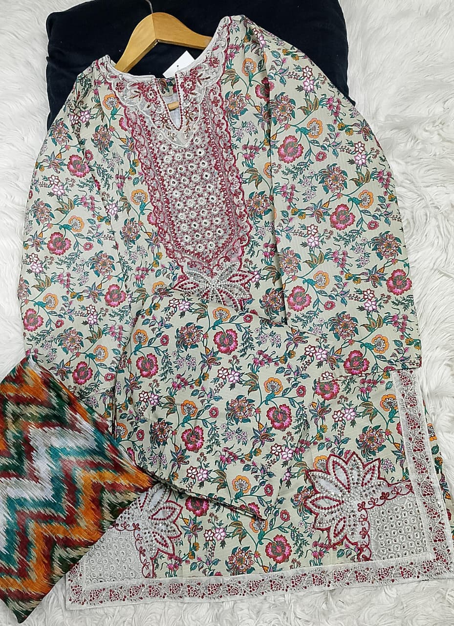 3 PIECE - EMBROIDERED DORIA COTTON SUIT