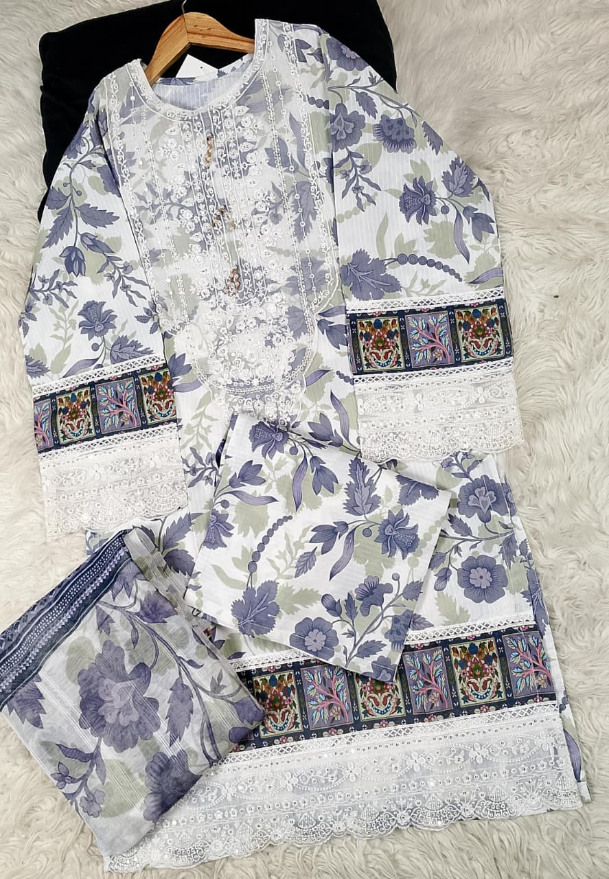 3 PIECE - EMBROIDERED DORIA COTTON SUIT