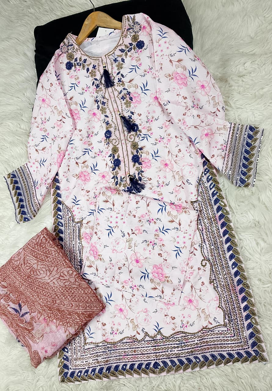 3 PIECE - EMBROIDERED DORIA COTTON SUIT