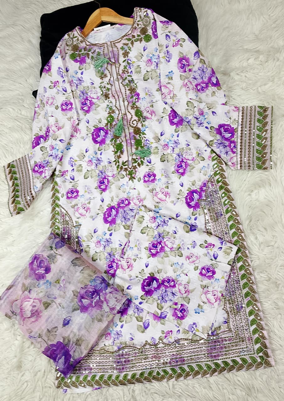 3 PIECE - EMBROIDERED DORIA COTTON SUIT