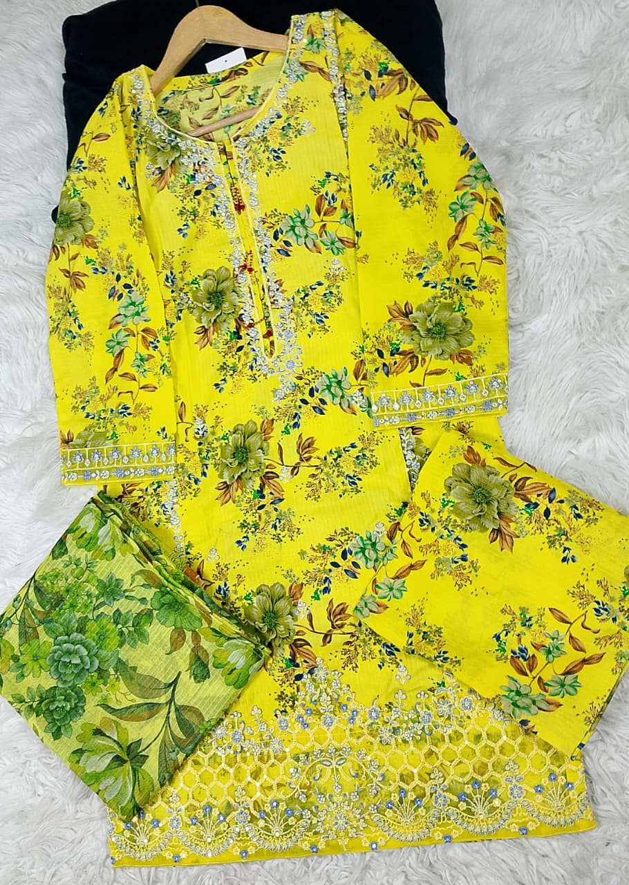 3 PIECE - EMBROIDERED DORIA COTTON SUIT