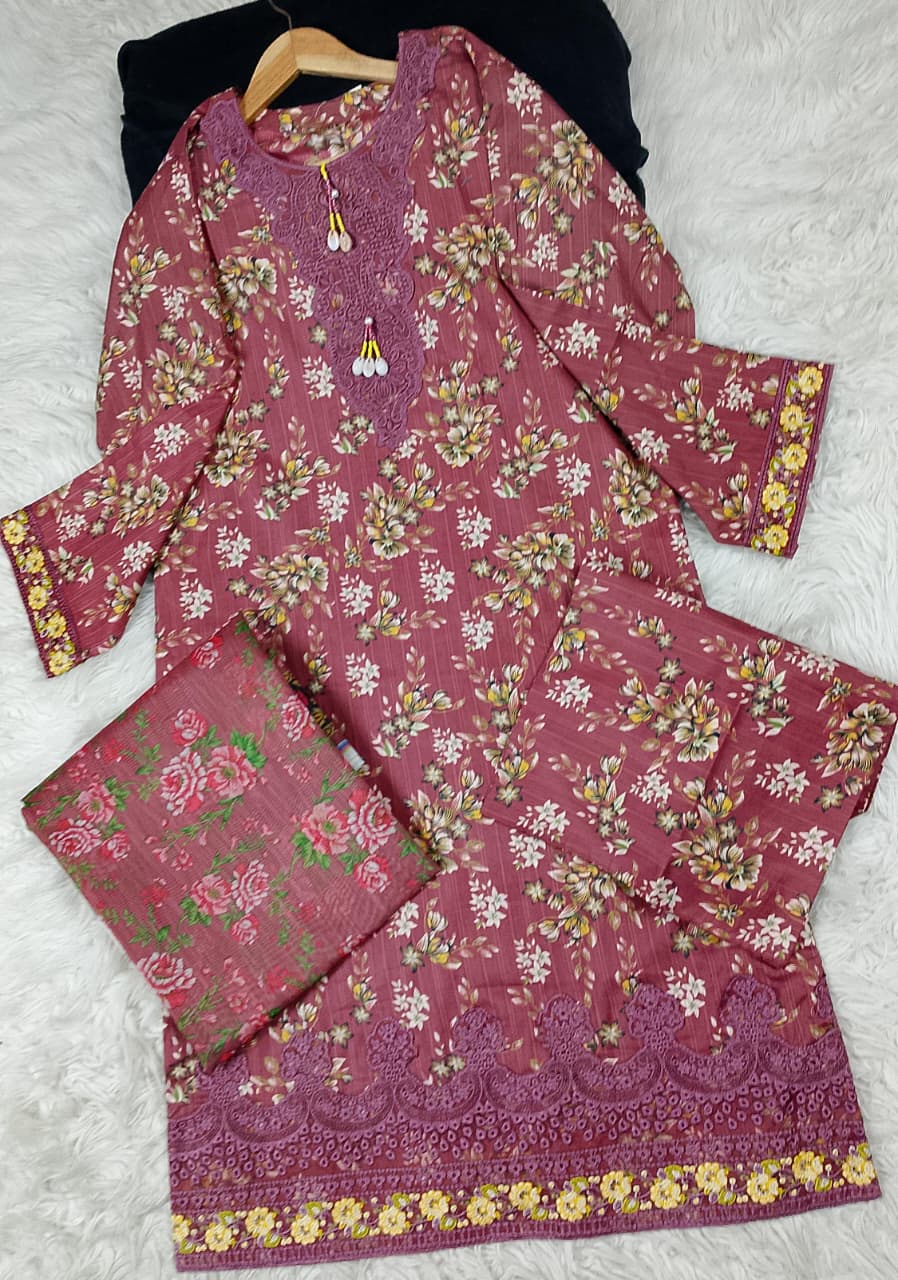 3 PIECE - EMBROIDERED DORIA COTTON SUIT