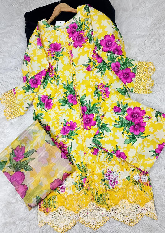 3 PIECE - EMBROIDERED DORIA COTTON SUIT