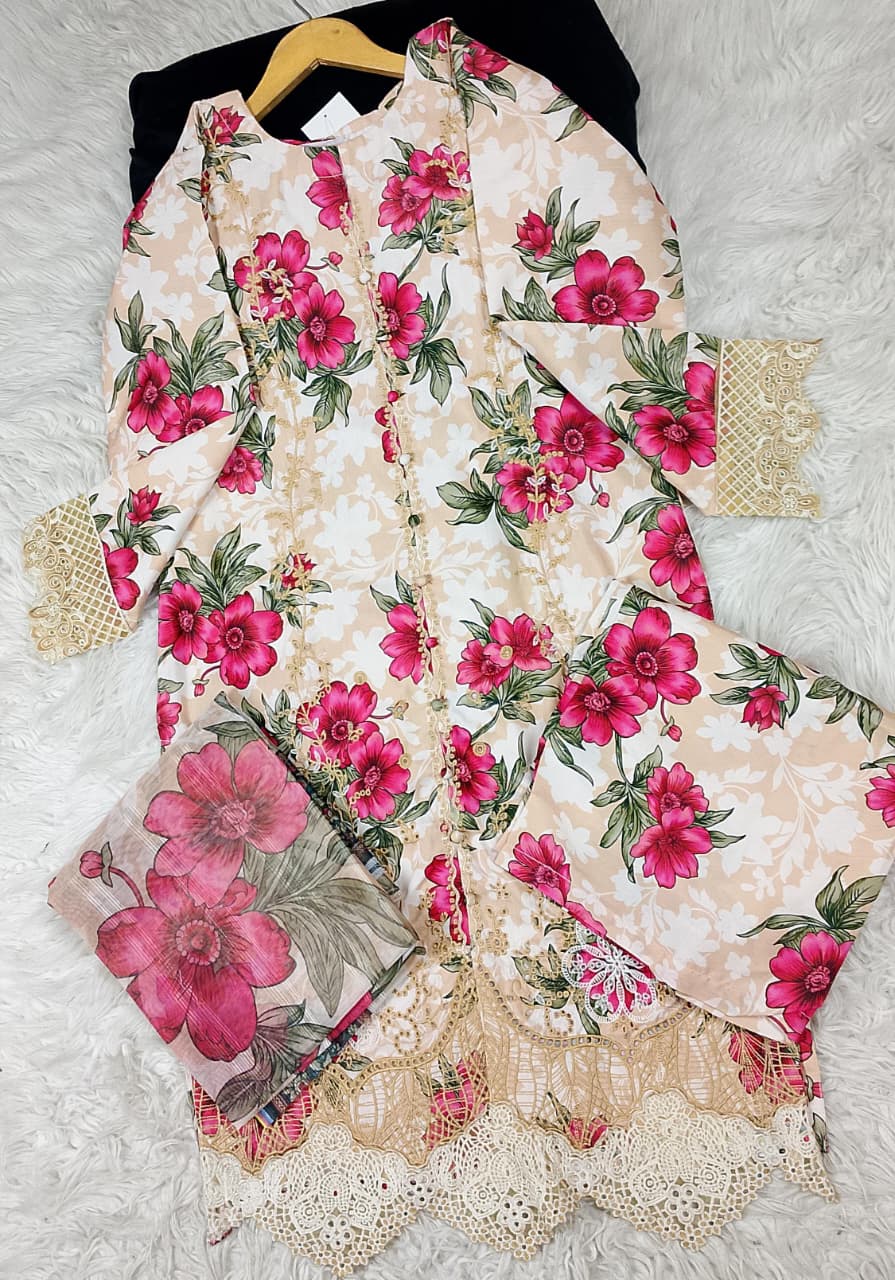 3 PIECE - EMBROIDERED DORIA COTTON SUIT