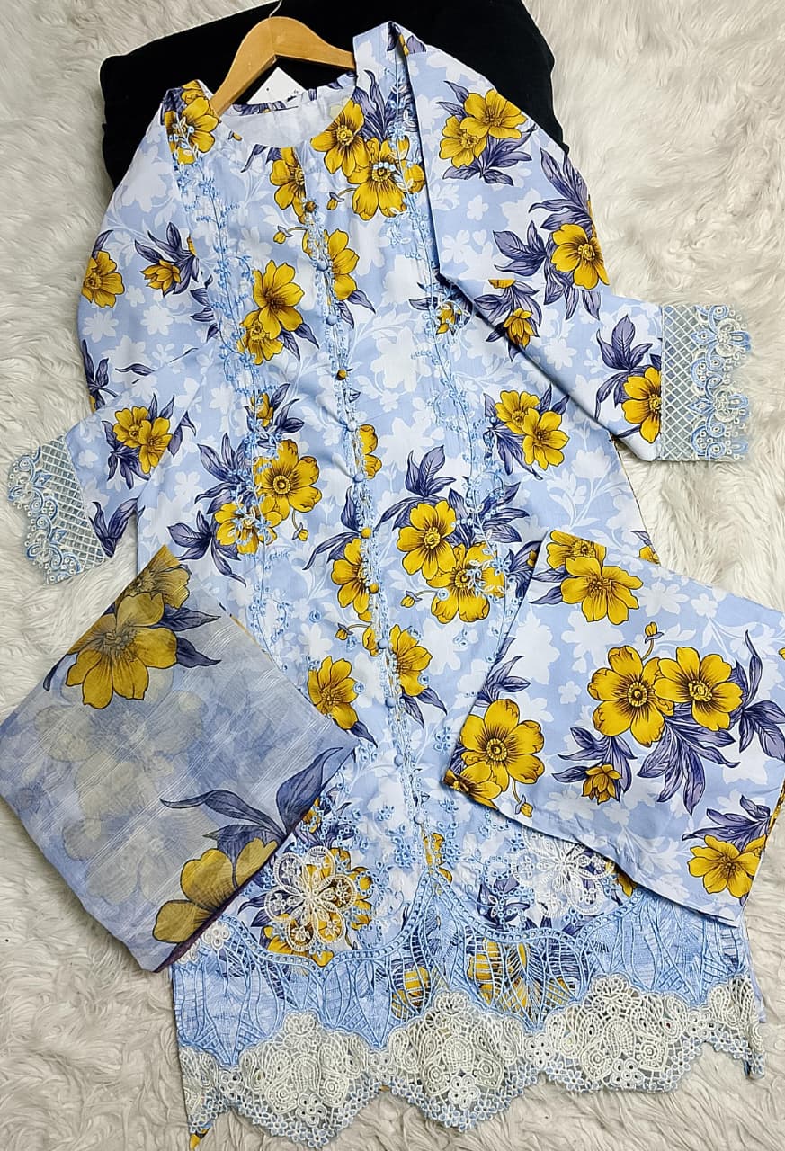 3 PIECE - EMBROIDERED DORIA COTTON SUIT