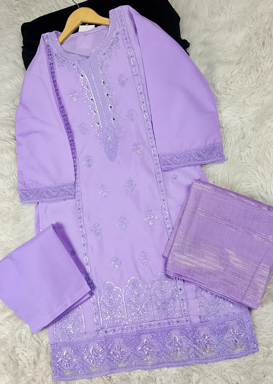 3 PIECE - EMBROIDERED DORIA COTTON SUIT