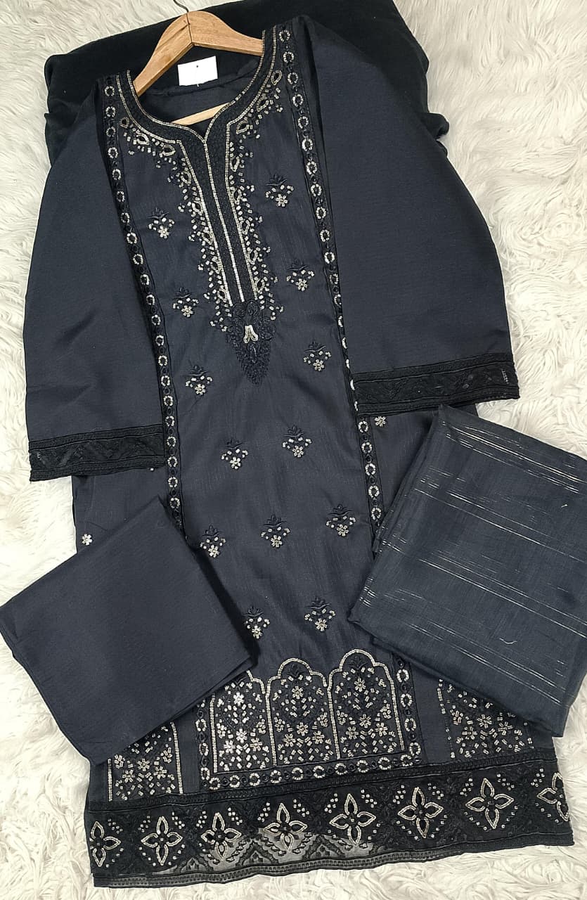 3 PIECE - EMBROIDERED DORIA COTTON SUIT