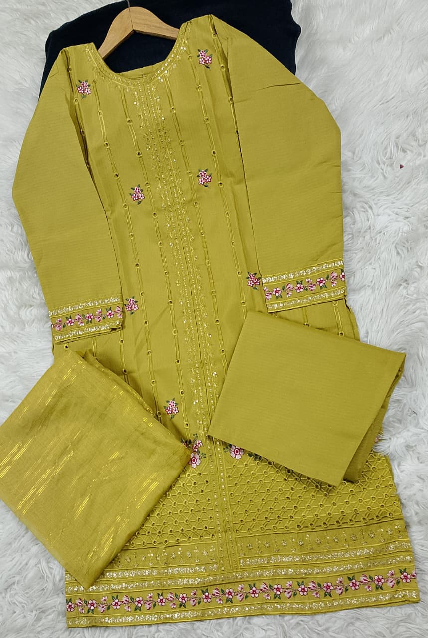 3 PIECE - EMBROIDERED DORIA COTTON SUIT