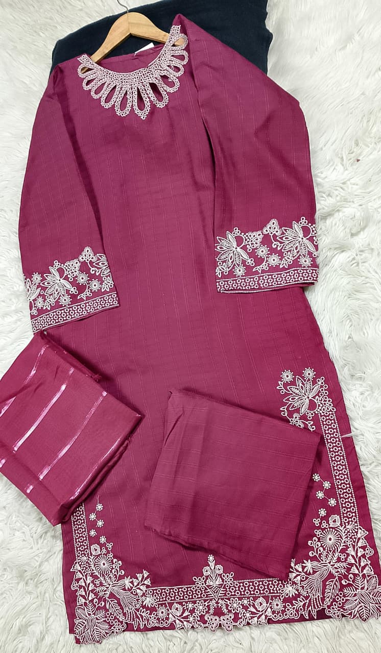 3 PIECE - EMBROIDERED DORIA COTTON SUIT