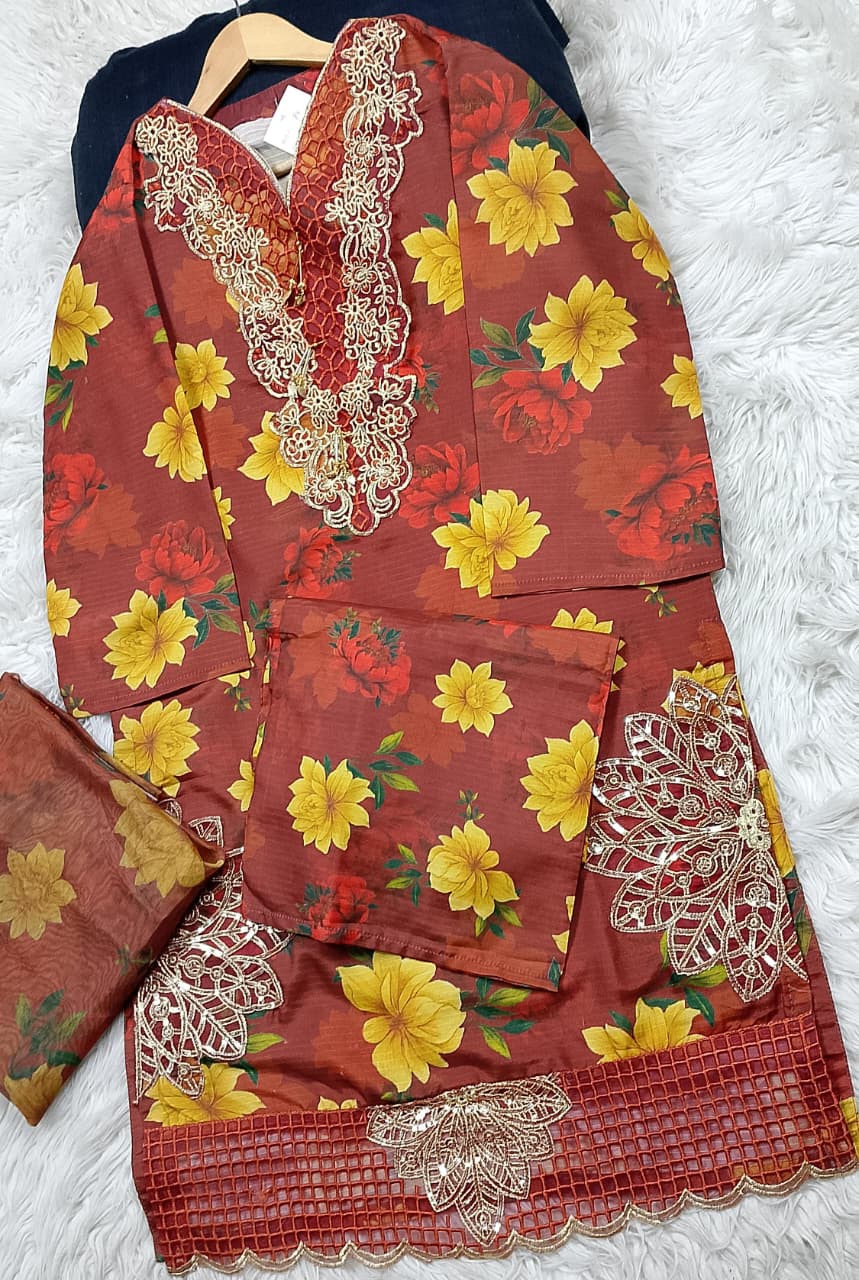 3 PIECE - EMBROIDERED LAWN SUIT