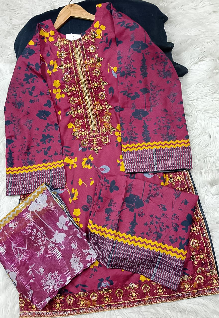 3 PIECE - EMBROIDERED LAWN SUIT