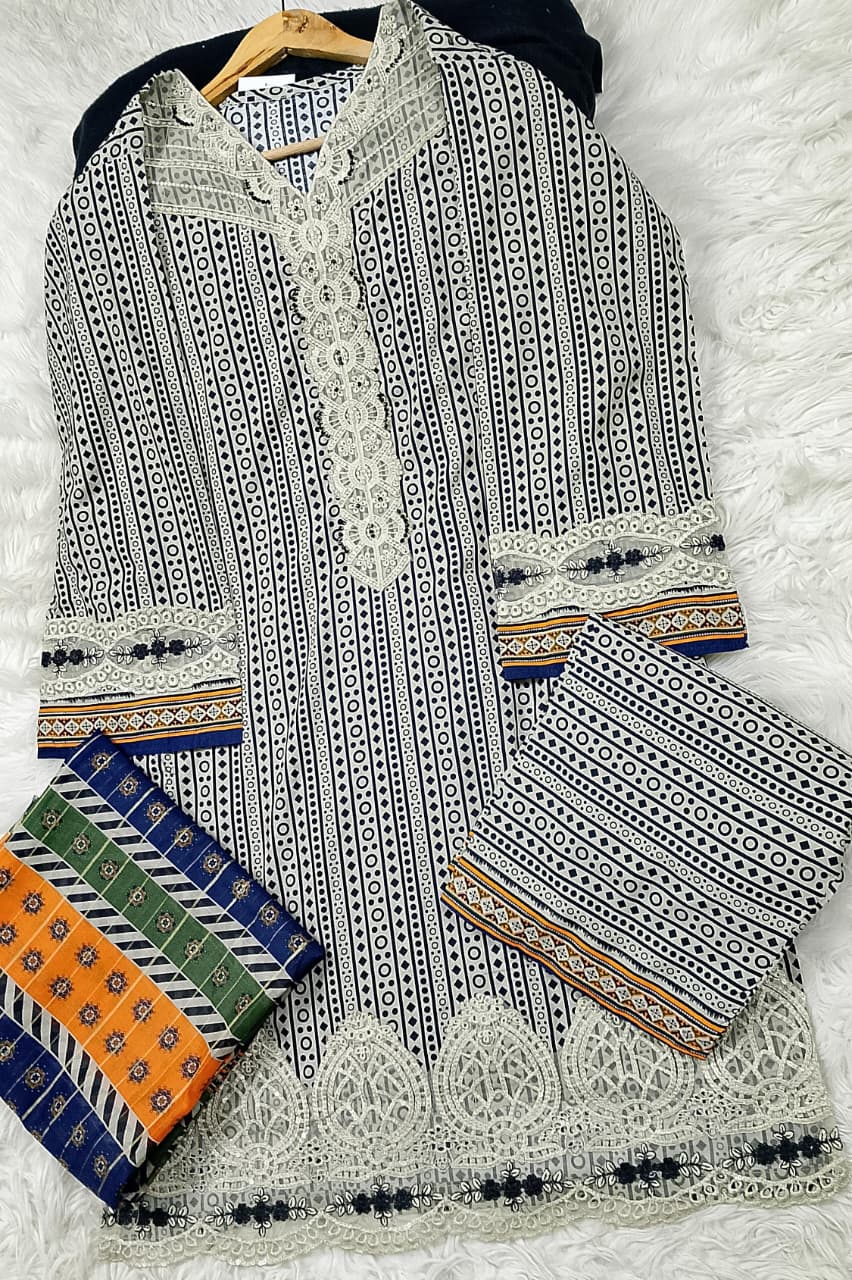 3 PIECE - EMBROIDERED LAWN SUIT
