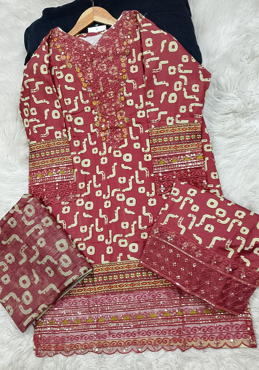 3 PIECE - EMBROIDERED LAWN SUIT