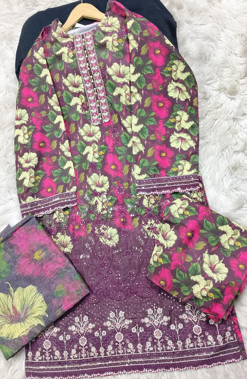 3 PIECE - EMBROIDERED LAWN SUIT