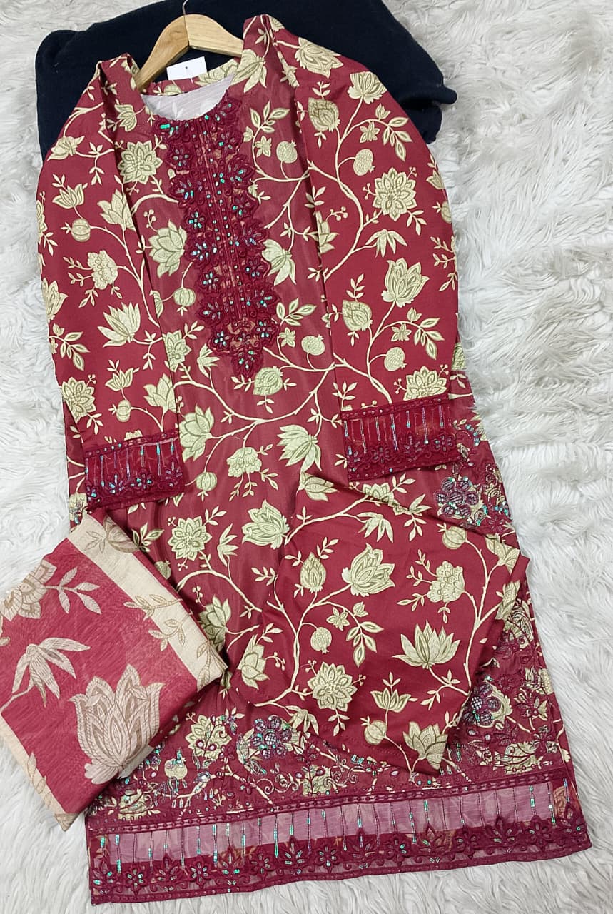 3 PIECE - EMBROIDERED LAWN SUIT