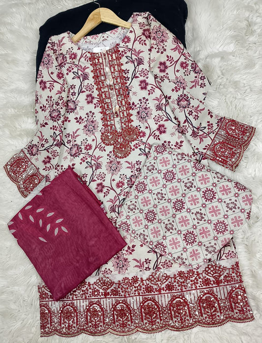 3 PIECE - EMBROIDERED LAWN SUIT