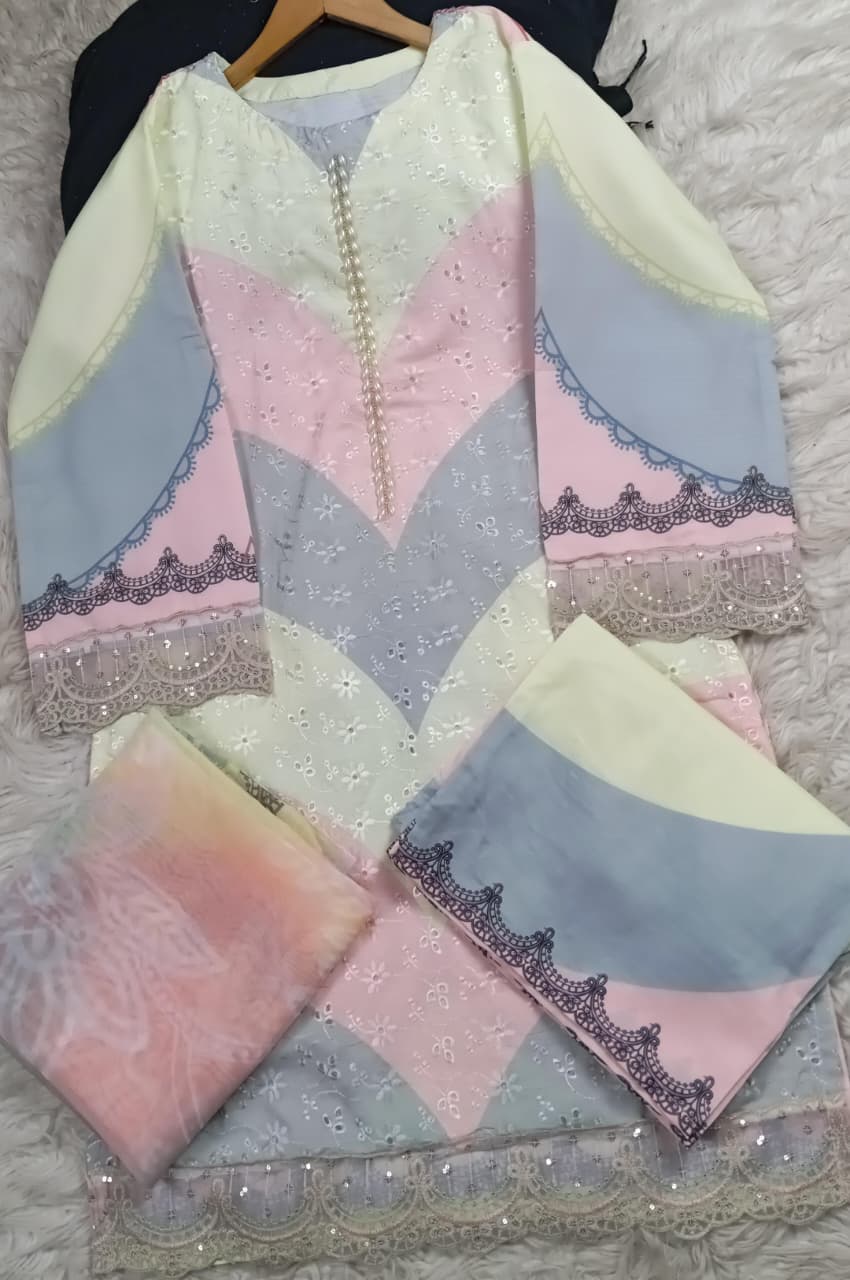 3 PIECE - EMBROIDERED LAWN SUIT