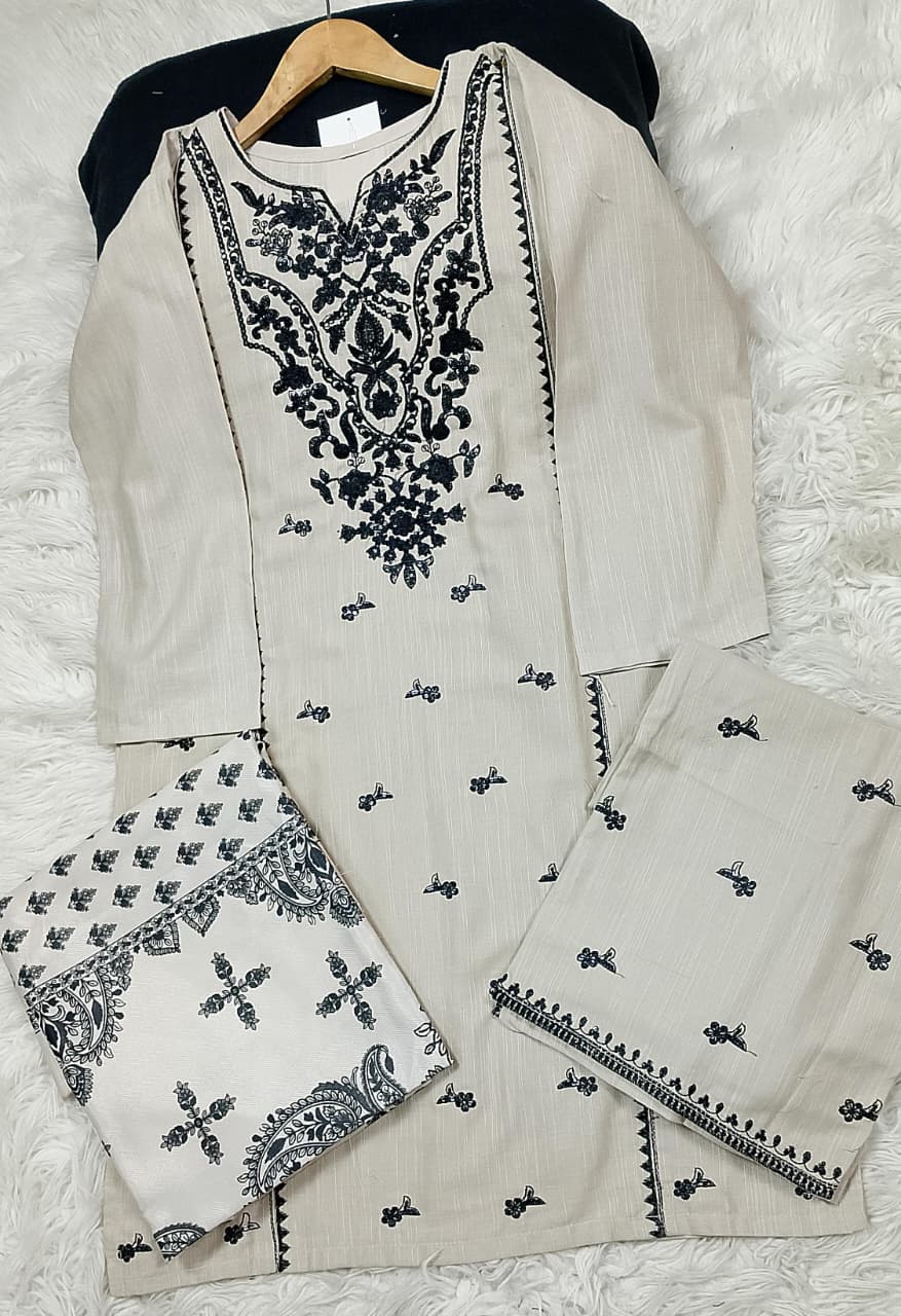 3 PIECE - EMBROIDERED KHADDAR SUIT