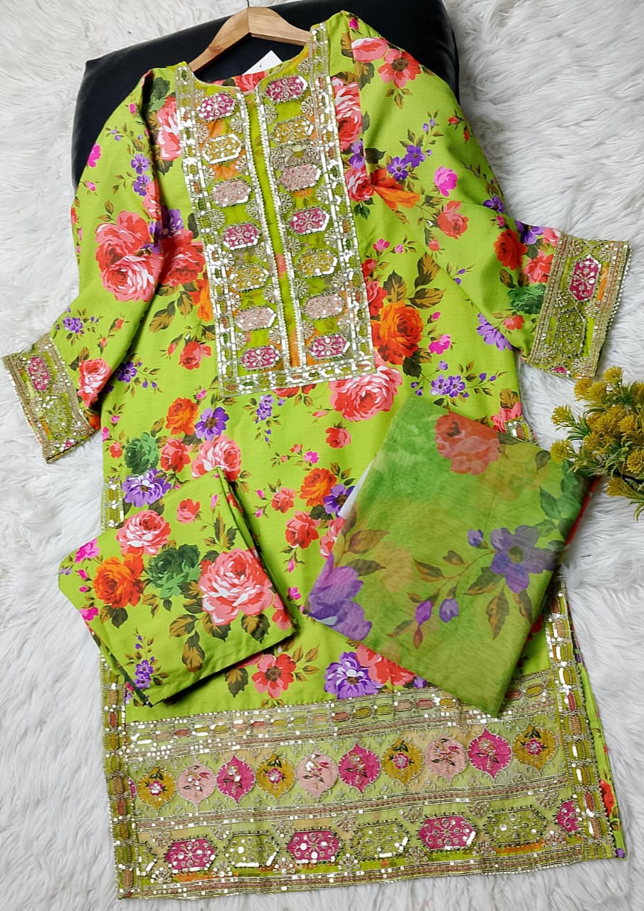3 PIECE - EMBROIDERED VISCOSE SUIT