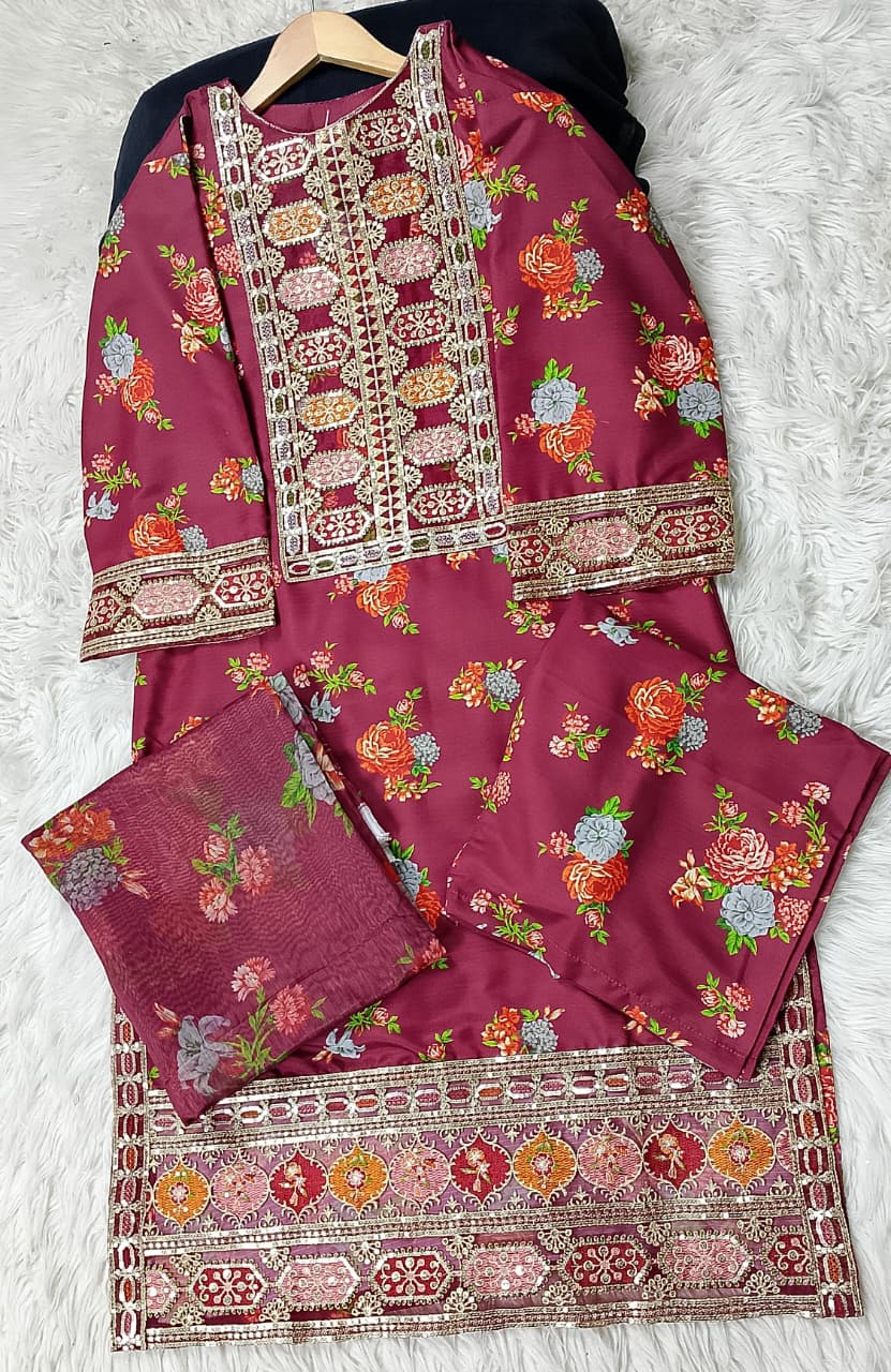 3 PIECE - EMBROIDERED VISCOSE SUIT