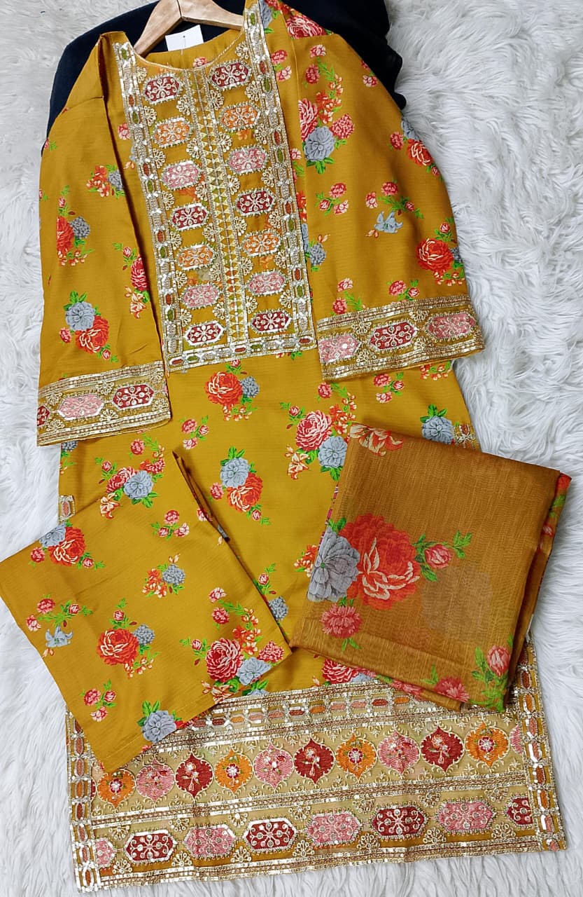 3 PIECE - EMBROIDERED VISCOSE SUIT