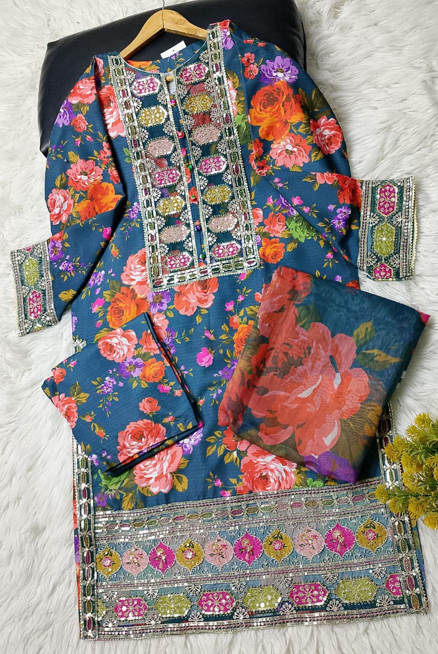 3 PIECE - EMBROIDERED VISCOSE SUIT