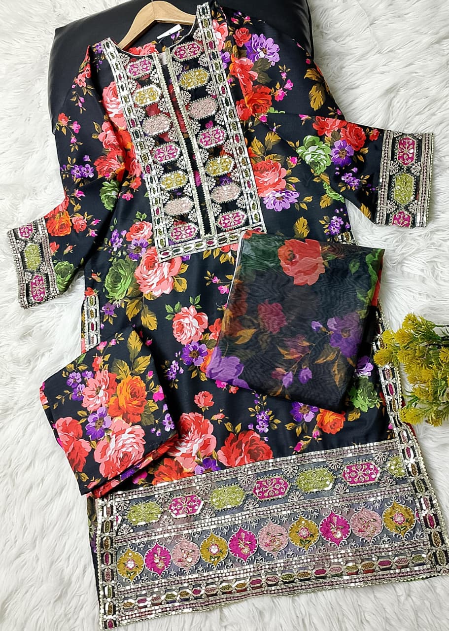 3 PIECE - EMBROIDERED VISCOSE SUIT